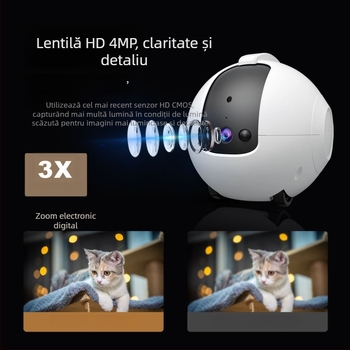Cameră de supraveghere pentru animale cu Wi-Fi, 4MP 2560x1440, obiectiv 4mm, cameră tip dome pentru interior, PTZ 340°/68,5°