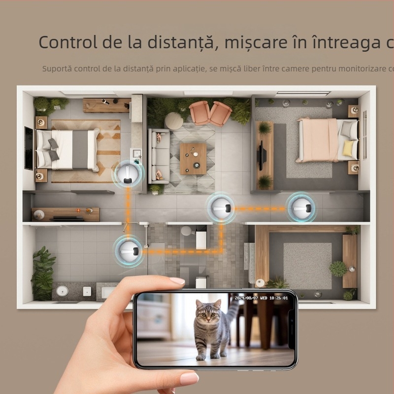 Cameră de supraveghere pentru animale cu Wi-Fi, 4MP 2560x1440, obiectiv 4mm, cameră tip dome pentru interior, PTZ 340°/68,5°