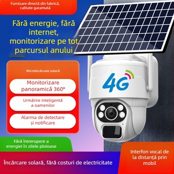Cameră solară 4G – exterior, vizualizare 360°, HD noapte, monitorizare la distanță, iluminare minimă 0.001 lux