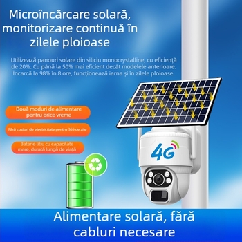 Cameră solară 4G – exterior, vizualizare 360°, HD noapte, monitorizare la distanță, iluminare minimă 0.001 lux