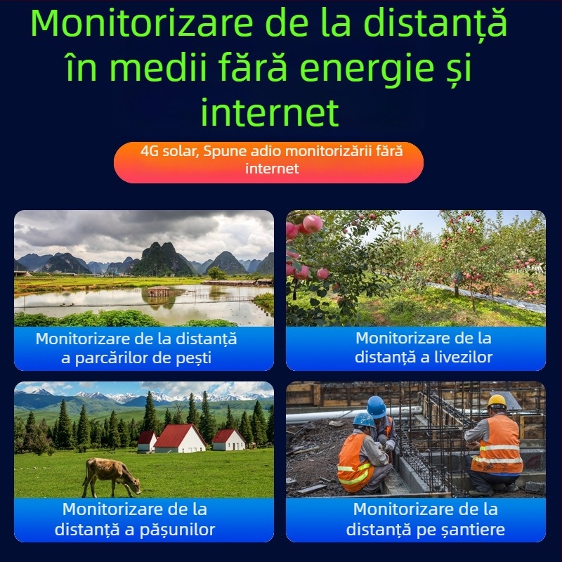 Cameră solară 4G – exterior, vizualizare 360°, HD noapte, monitorizare la distanță, iluminare minimă 0.001 lux