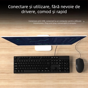 Set tastatură și mouse, USB cablat, 1000 DPI, design ergonomic, rezistent la apă, potrivit pentru notebook, acasă și birou