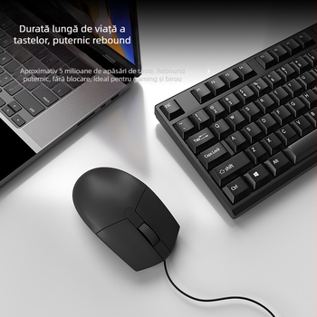 Set tastatură și mouse, USB cablat, 1000 DPI, design ergonomic, rezistent la apă, potrivit pentru notebook, acasă și birou