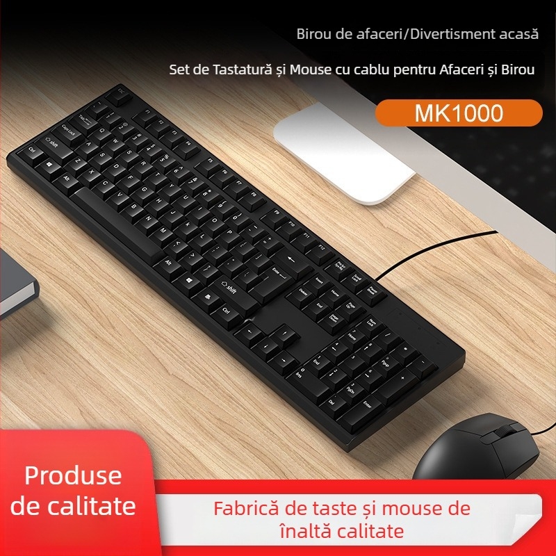 Set tastatură și mouse, USB cablat, 1000 DPI, design ergonomic, rezistent la apă, potrivit pentru notebook, acasă și birou