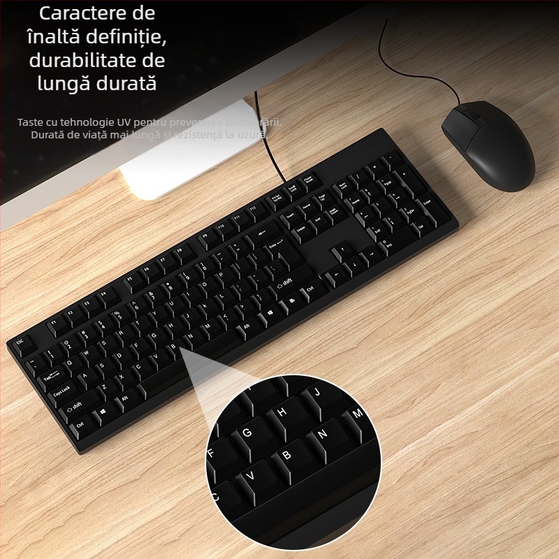 Set tastatură și mouse, USB cablat, 1000 DPI, design ergonomic, rezistent la apă, potrivit pentru notebook, acasă și birou