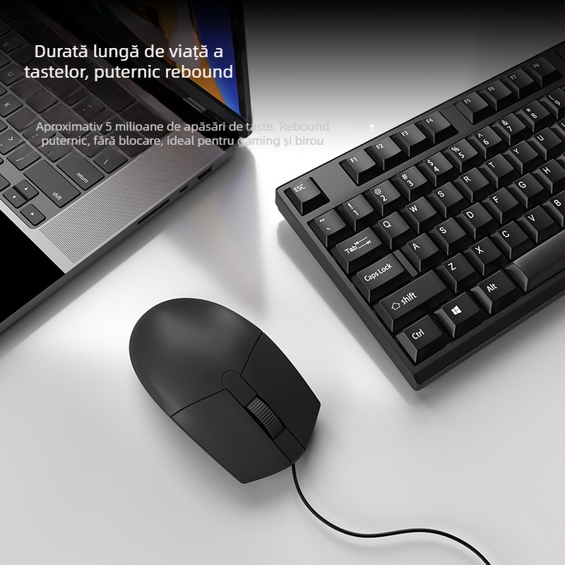 Set tastatură și mouse, USB cablat, 1000 DPI, design ergonomic, rezistent la apă, potrivit pentru notebook, acasă și birou