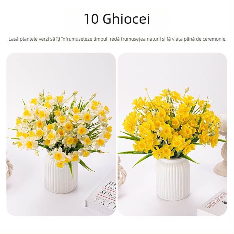 Buchet de flori artificiale narcise, material plastic cu adeziv moale, turnare prin injecție, pentru exterior, recuzită pentru fotografie și decor acasă