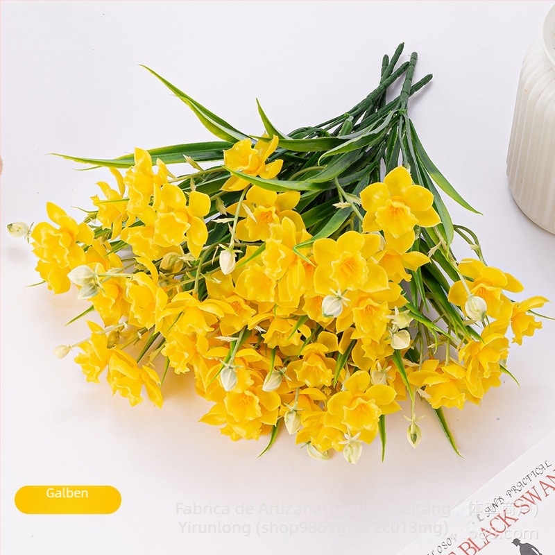 Buchet de flori artificiale narcise, material plastic cu adeziv moale, turnare prin injecție, pentru exterior, recuzită pentru fotografie și decor acasă