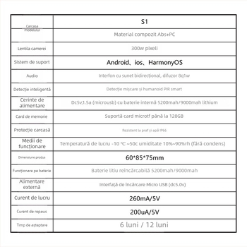 Cameră de supraveghere wireless solar exterior, obiectiv 3.6mm, rezoluție 2304x1290, vedere de noapte cu infraroșu până la 8 m, alimentare DC5V, funcție de alarmă