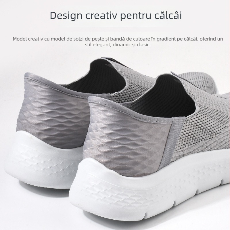 Pantofi slip-on pentru mers, upper plasă respirabilă, amortizare ușoară, talpă din cauciuc, unisex