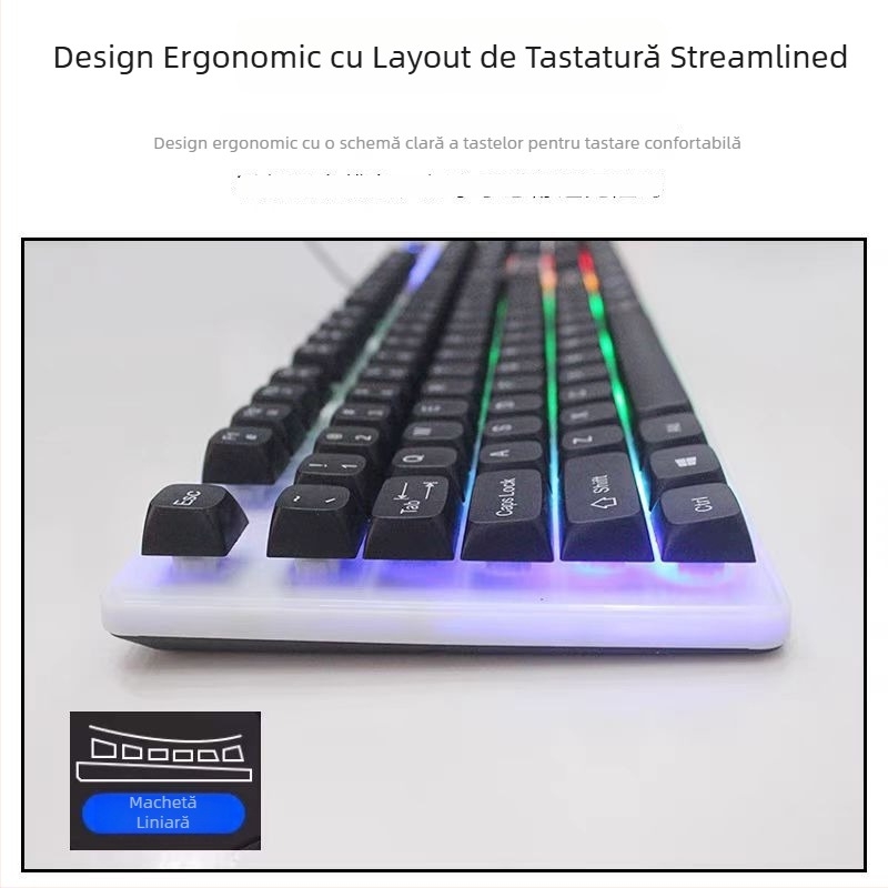 Set tastatură și mouse, USB cablat, peste 98 taste, ABS corp, iluminare monocromă