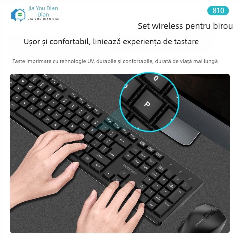 Set de tastatură și mouse wireless, ultra-subțire și silențios, iluminat, interfețe USB, model 810, pentru notebook/acasă