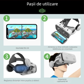 Headset VR all-in-one pentru mobil, cu difuzoare încorporate, suport 3D, ecran de 4.7–7.2 inch, carcasă din plastic
