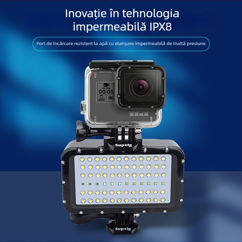 Suptig Lampa LED Subacvatică pentru GoPro, impermeabilă, cu iluminare de completare în 5 moduri