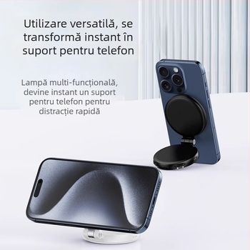 Lumină LED magnetică, pliabilă, pentru streaming în aer liber, cu suport pentru telefon, temperatură de culoare reglabilă 2500–9900K, 2W, 5V, baterie încorporată, portabil