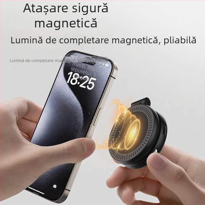 Lumină LED magnetică, pliabilă, pentru streaming în aer liber, cu suport pentru telefon, temperatură de culoare reglabilă 2500–9900K, 2W, 5V, baterie încorporată, portabil