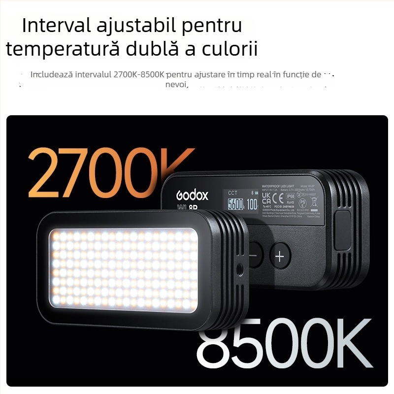 Shenniu WL8P LED Lumină de fill pentru fotografie profesională, IP68 rezistent la apă, baterie încorporată, 10W