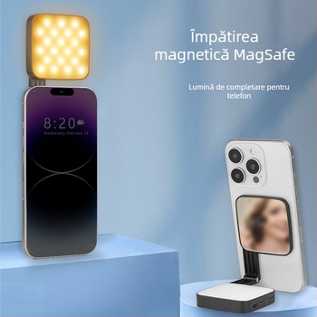 Lumină LED de umplere pentru telefon cu atașament magnetic (MagSafe) – VLOGLITE M38, trei temperaturi de culoare, utilizare manuală, potrivit pentru live streaming și selfie