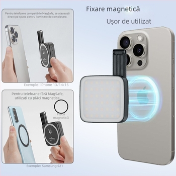 Lumină LED de umplere pentru telefon cu atașament magnetic (MagSafe) – VLOGLITE M38, trei temperaturi de culoare, utilizare manuală, potrivit pentru live streaming și selfie