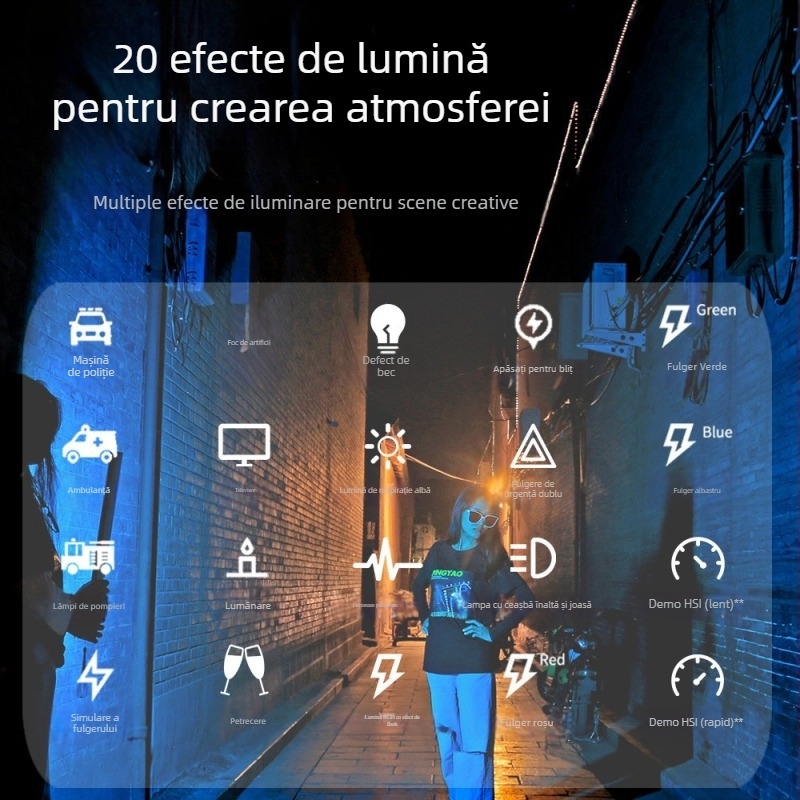 Lumină de fill RGB portabilă pentru portrete în aer liber (LED RGB; baterie încorporată; putere <10 W; tensiune 5 V; temperatură de culoare 2500–9900 K)