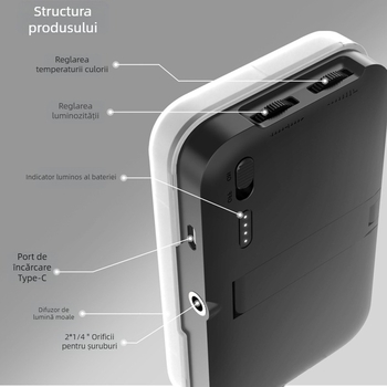 Jisun L01 Lampa LED pentru telefon – iluminare pentru fotografii și streaming, cu trei temperaturi de culoare, compactă 115×71×17.5 mm