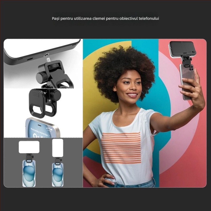 Jisun L01 Lampa LED pentru telefon – iluminare pentru fotografii și streaming, cu trei temperaturi de culoare, compactă 115×71×17.5 mm