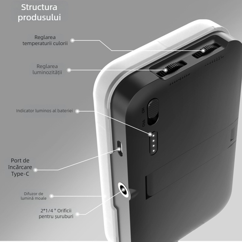 Jisun L01 Lampa LED pentru telefon – iluminare pentru fotografii și streaming, cu trei temperaturi de culoare, compactă 115×71×17.5 mm