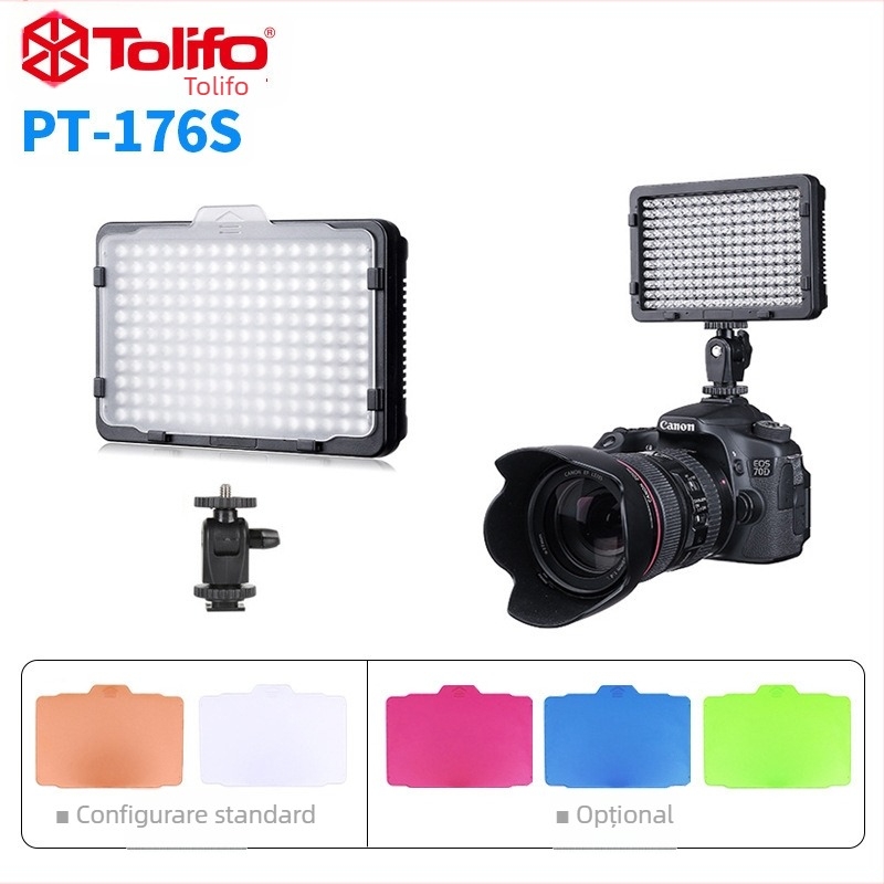 Lumină de fill pentru fotografie PT-176S | LED 11W, 3200K/5600K, reglaj luminozitate 10–1400%, portabil