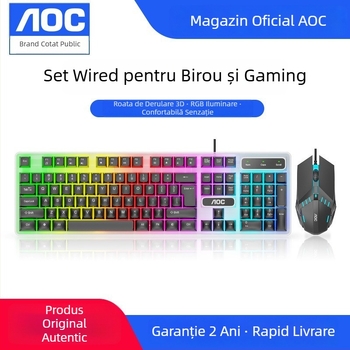 Set tastatură și mouse AOC KM100, cablu USB, iluminare, 1600dpi, ergonomic, cablu 2m