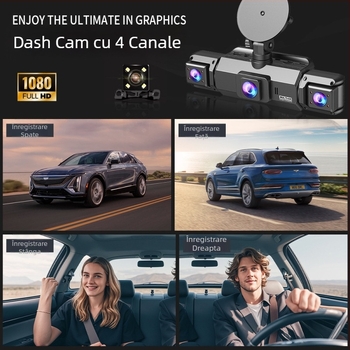 Cameră auto 1080P cu vedere de noapte, afișaj în patru canale, imagine de parcare inversă, conectivitate cu telefonul