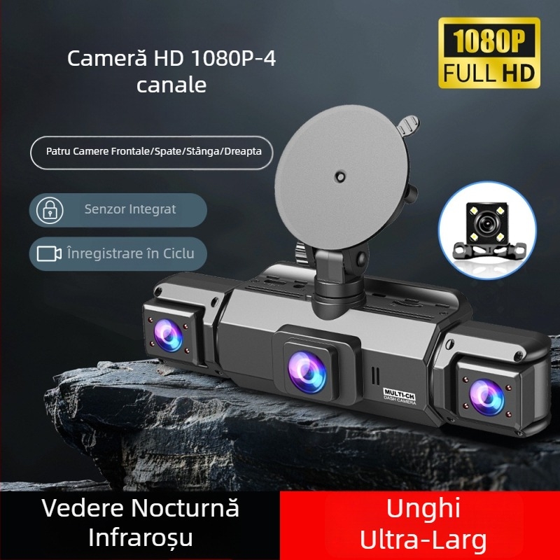 Cameră auto 1080P cu vedere de noapte, afișaj în patru canale, imagine de parcare inversă, conectivitate cu telefonul