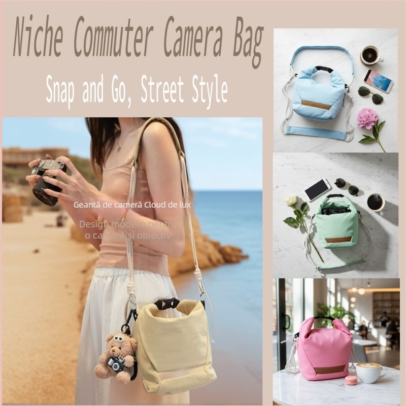 Geantă crossbody pentru cameră, ultra ușoară, capacitate extensibilă, material poliester, pentru DSLR și camere mirrorless, unisex, stil urban minimalist