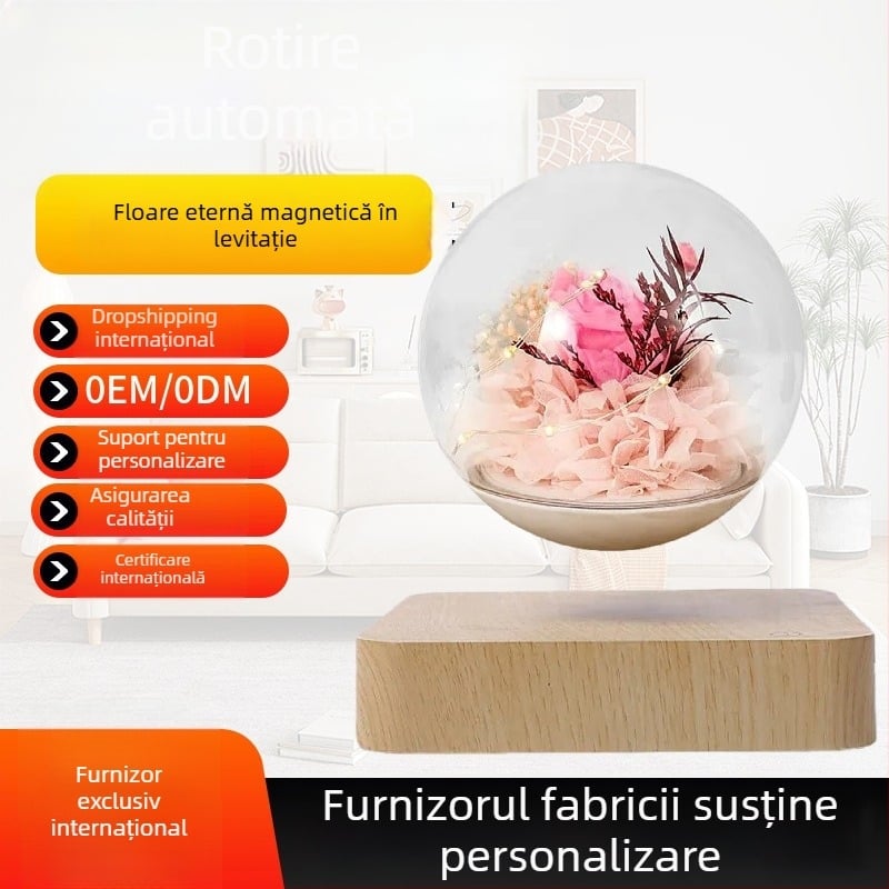 Cutie cadou cu trandafir etern în levitație magnetică – Hengyi, trandafir din plastic, gata de cadou pentru ziua de naștere sau aniversare