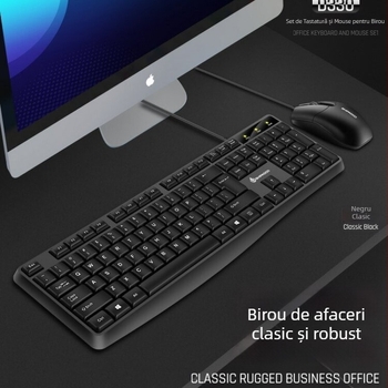 Set tastatură și mouse cablat, USB, optic 1000dpi, ergonomic, impermeabil, etichetă privată disponibilă