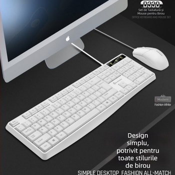 Set tastatură și mouse cablat, USB, optic 1000dpi, ergonomic, impermeabil, etichetă privată disponibilă