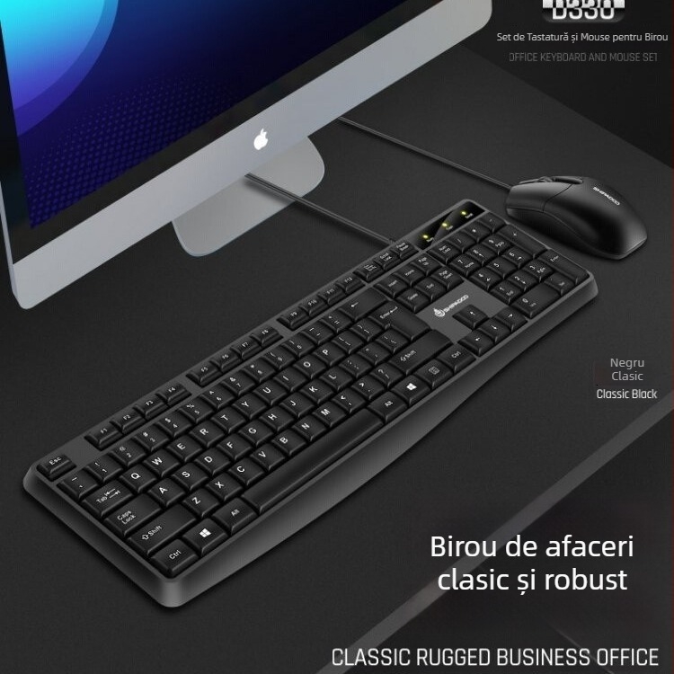 Set tastatură și mouse cablat, USB, optic 1000dpi, ergonomic, impermeabil, etichetă privată disponibilă