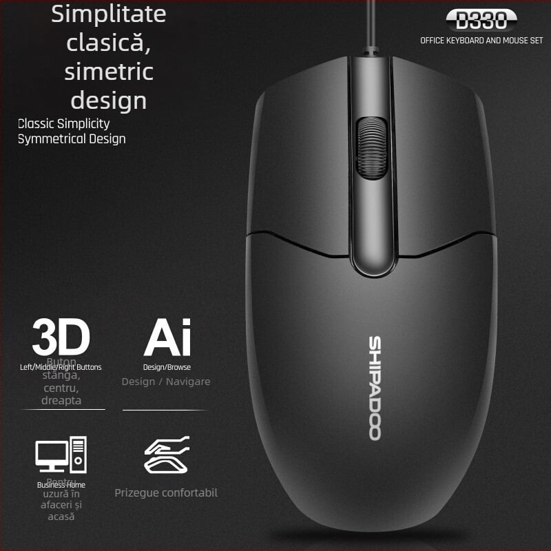 Set tastatură și mouse cablat, USB, optic 1000dpi, ergonomic, impermeabil, etichetă privată disponibilă