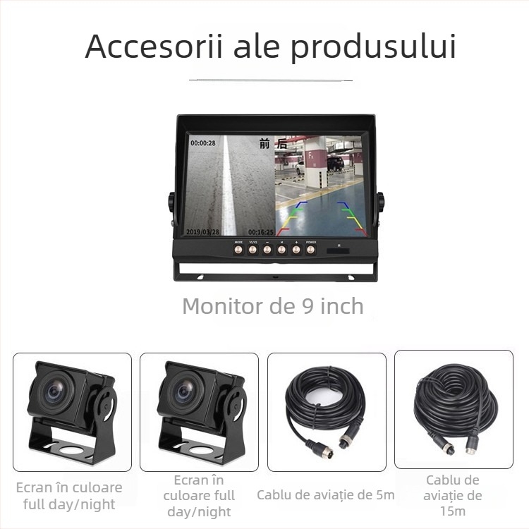 Camera de bord pentru camion cu înregistrare față-spate, 1080p, unghi 170°, card TF, alimentare 12-36V