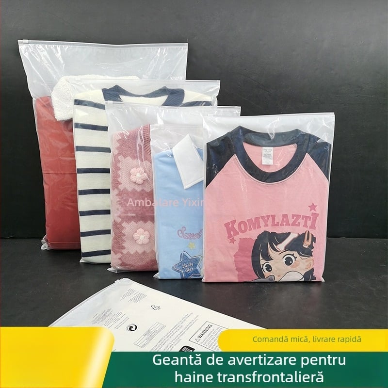Pungă PE pentru ambalare îmbrăcăminte, cu fermoar, transparentă, auto-sigilantă cu imprimare logo, grosime dublă 10 silk