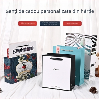 Genți cadou din hârtie kraft pentru magazine de îmbrăcăminte – formă geantă, imprimare siglă, personalizare în lot mic