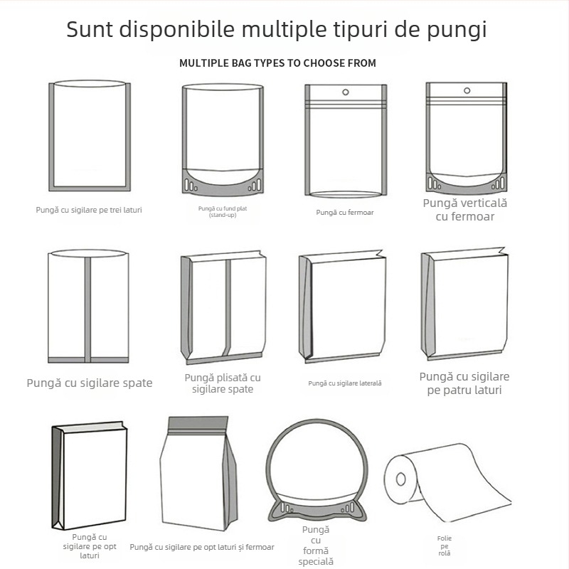 Saci personalizați de ambalare a alimentelor din folie de aluminiu, pungi auto-susținute cu fermoar pentru ceai și cafea, sigilare pe opt laturi, folie compozită pe role