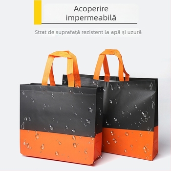 Geantă de cumpărături din material nețesut cu imprimare laminată, pliabilă, stil Tote, cu bază și panouri laterale, logo personalizat