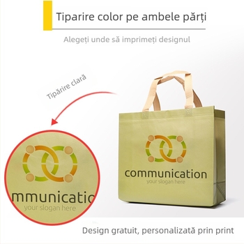 Geantă de cumpărături din material nețesut cu imprimare laminată, pliabilă, stil Tote, cu bază și panouri laterale, logo personalizat