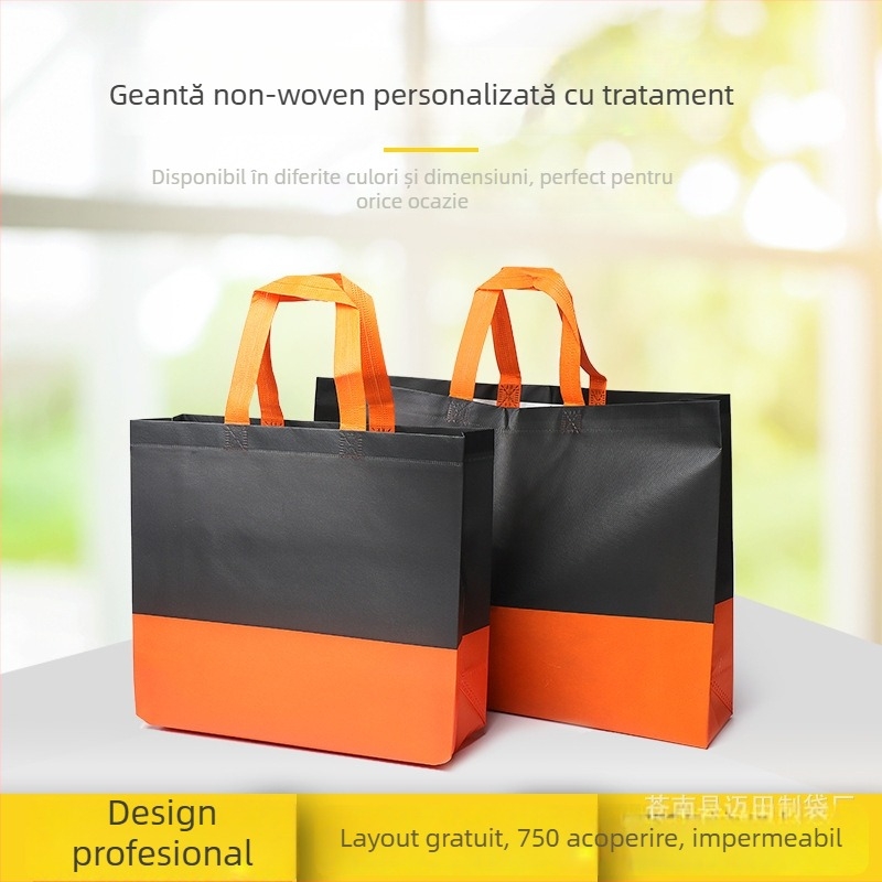 Geantă de cumpărături din material nețesut cu imprimare laminată, pliabilă, stil Tote, cu bază și panouri laterale, logo personalizat