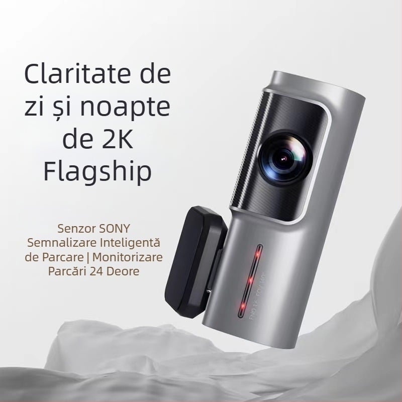 Dash Cam cu obiectiv unic, Wi‑Fi, unghi de vizualizare 170°, 2160P video, 14MP fotografii, monitorizare parcare și înregistrare în buclă
