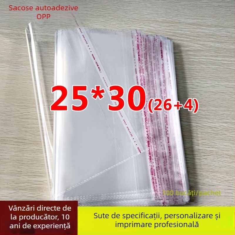 Geantă autoadezivă OPP pentru haine, pungă din plastic transparent, 100% material nou, logo tipărit, pungă de ambalare