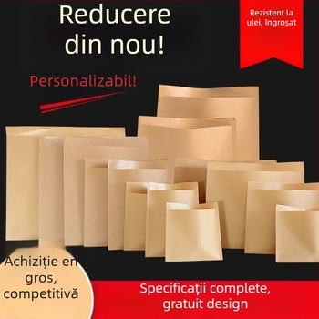 Geantă Kraft de hârtie pentru take-away, rezistentă la grăsimi, alimentară, laminată, cu fund plat