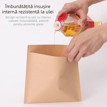 Geantă Kraft de hârtie pentru take-away, rezistentă la grăsimi, alimentară, laminată, cu fund plat