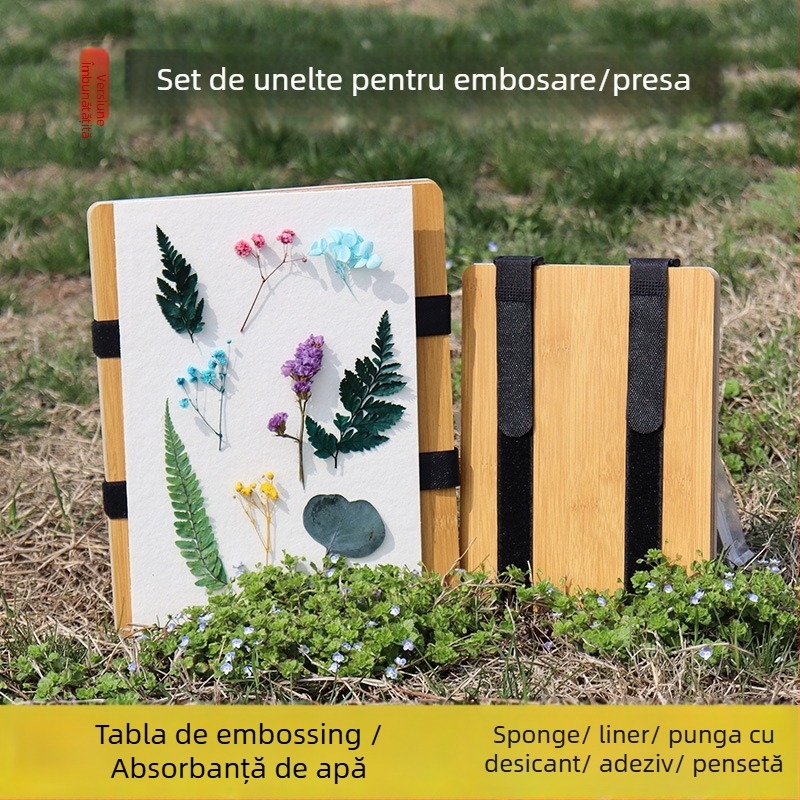 Set de plăci pentru relievi cu tip curea – kit complet pentru flori uscate, include hârtie de căptușire și placă absorbantă, ambalat într-o cutie