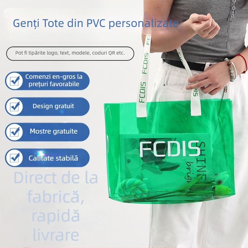 Geantă de mână transparentă din PVC, design cu dublu strat, Tonghong, geantă cadou-suvenir